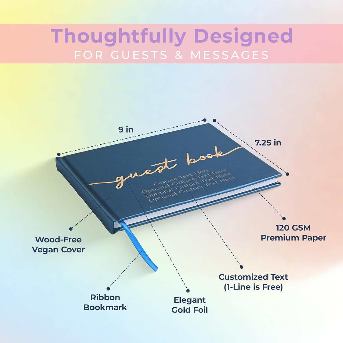 Promot Personalized Guestbook for Party (Sapphire Blue) - 110 Lined Pages in Wood-Free Vegan