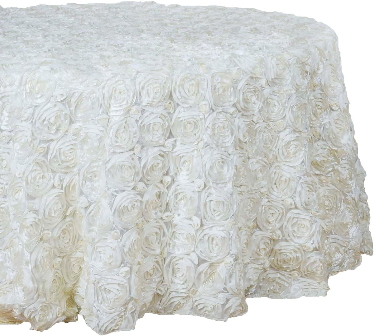Efavormart 132" Wholesale Round Table Cover Ivory Grandiose Rosette 3D Satin Tablecloth for Wedding