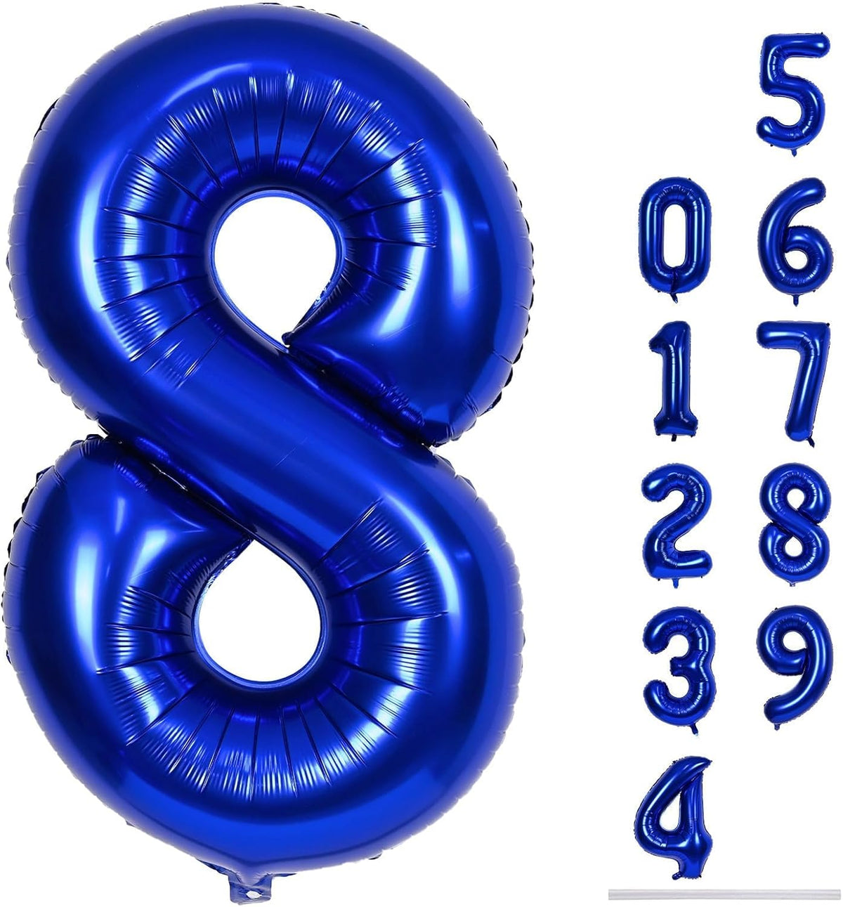 Navy Bluen Balloon Number 8, 40 Inch Large Self Inflating Royal Blue Foil Number Balloons 0-9, Dark