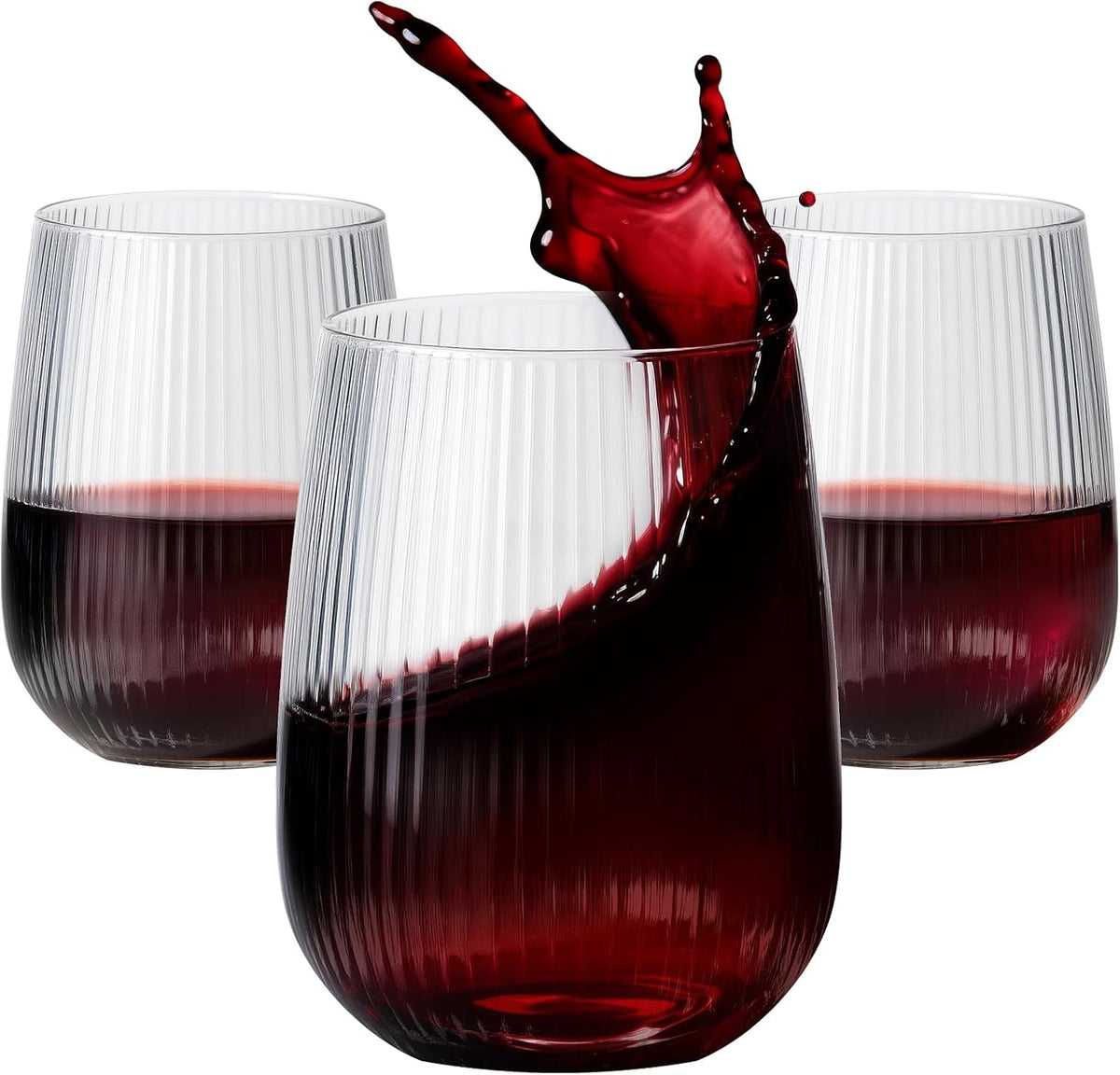 36 Pack Plastic Ribbed Wine Glasses, 15Oz Origami Disposable Wine Glasses Unbreakable Clear Plastic