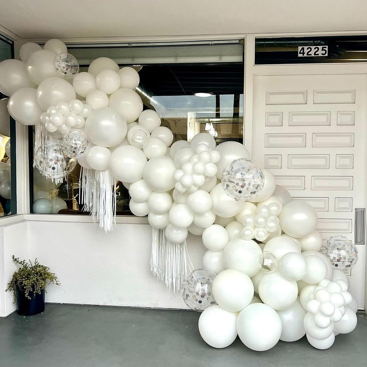 White Balloons, 12 Inch Pearl Pure White Ivory Latex Balloon with Silver Confetti Balloons for Boho