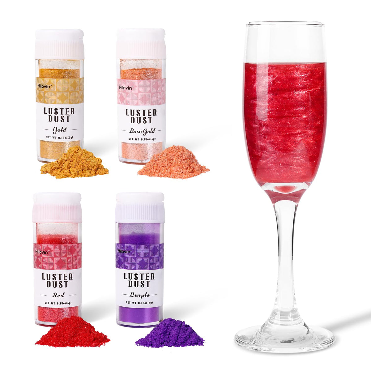 Edible Glitter for Cake Decorating, 4 Colors Luster Dust Edible, Edible Glitter for Cocktails