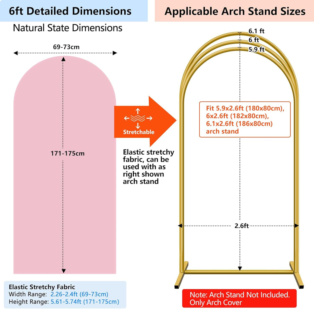 HEMMOTOP Pink Arch Backdrop Cover 7.2 ft, 6ft, Wedding Arch Covers Stretchy Backdrop 2 Set, 2-Sided