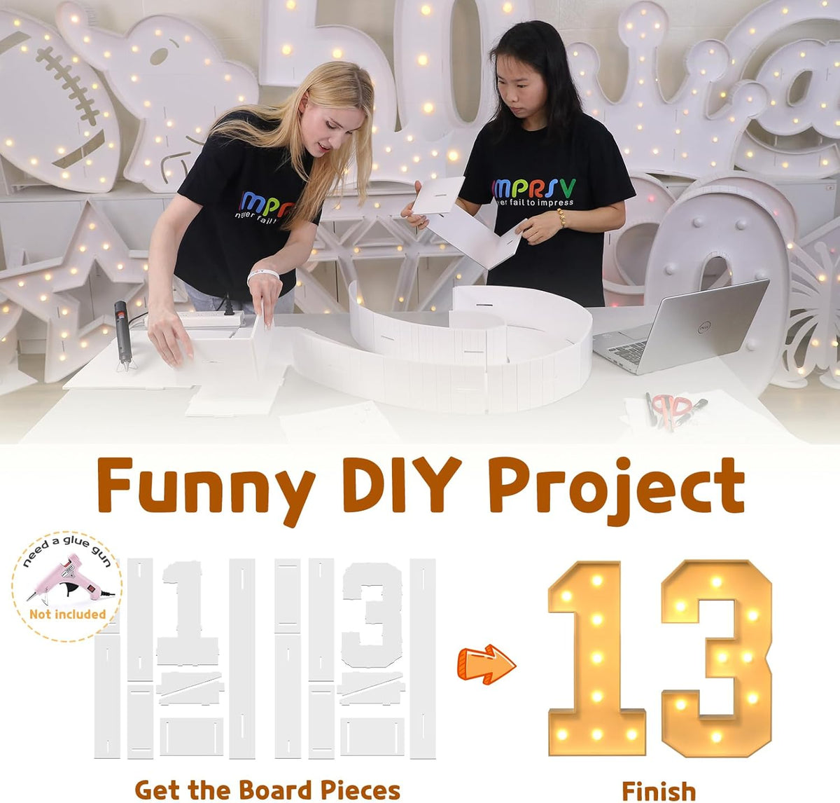 Imprsv 3FT Light Up Numbers, Marquee 13th Birthday Decorations for Girls Boys, Large Light Up 13th