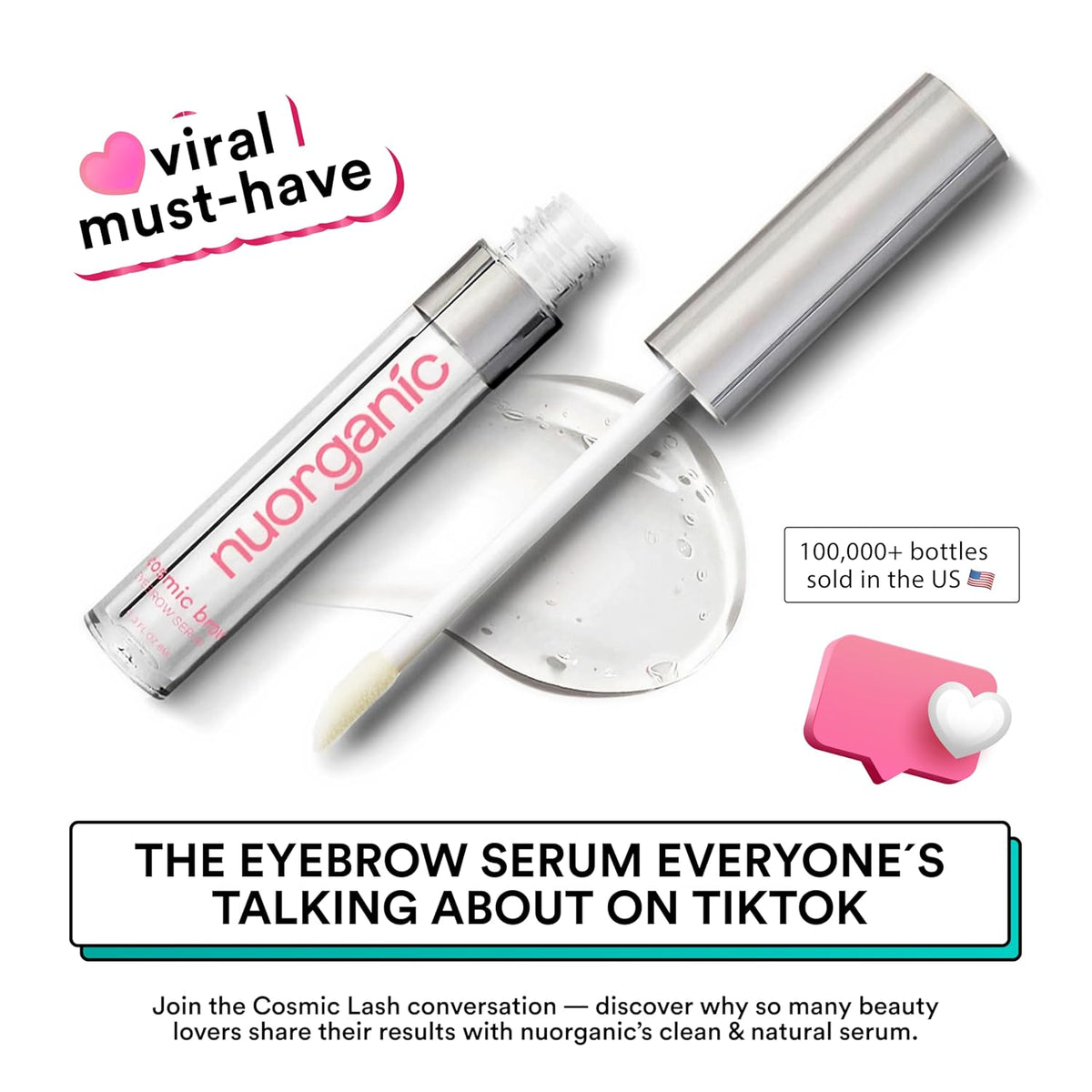 nuorganic 'Cosmic Brow' Eyebrow Serum for Growth | Natural Eye Brow Serum for Thicker, Longer, More