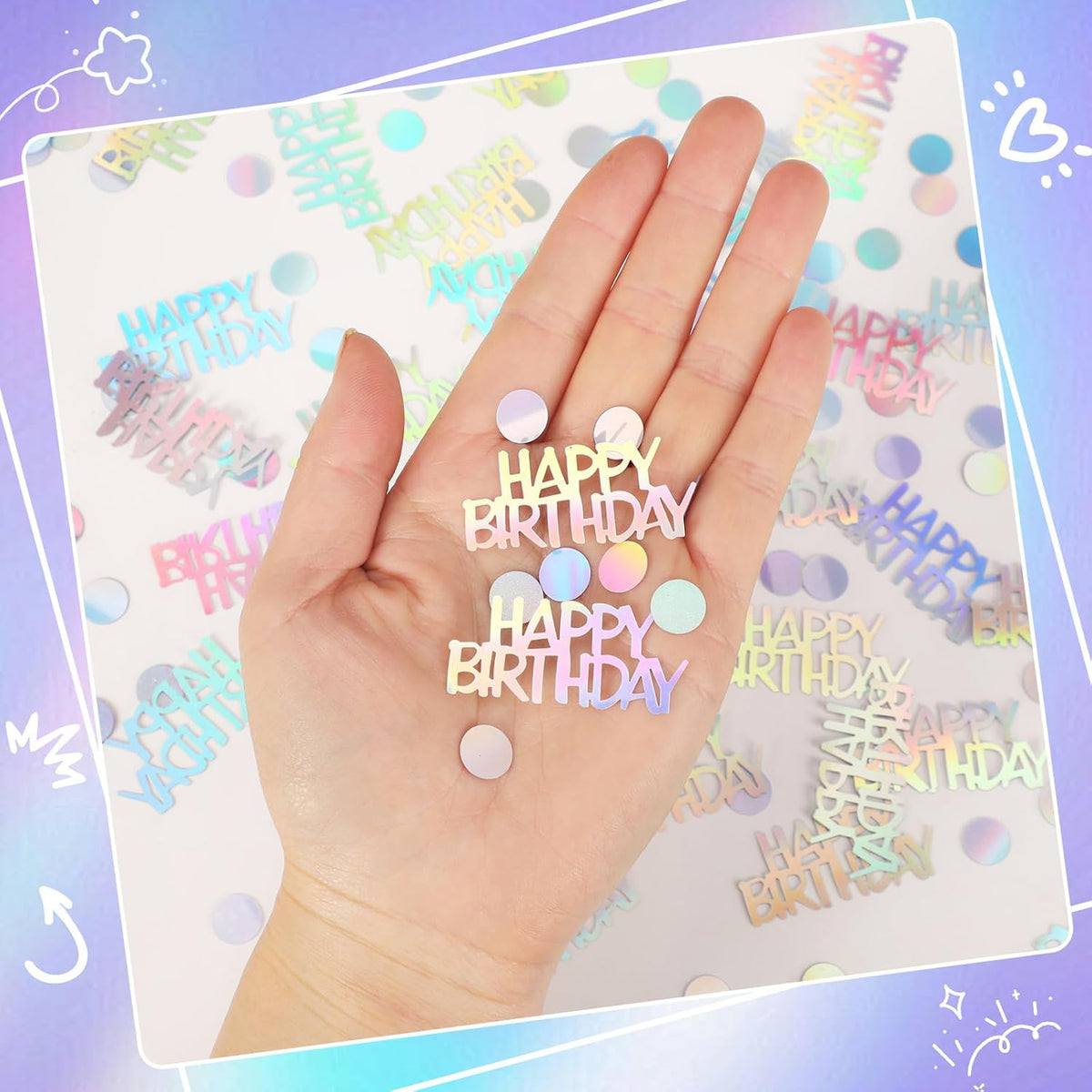 MARFOREVER Iridescent Happy Birthday Confetti, Birthday Party Confetti Metallic Foil Sprinkles