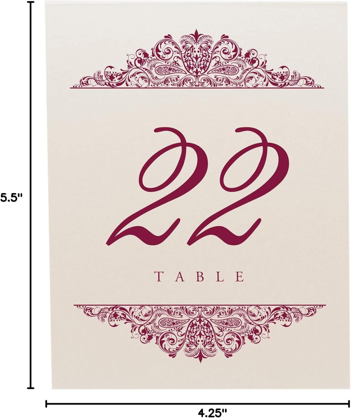 Paisley Wedding Table Numbers (Select Color/Quantity), Champagne, Burgundy, 1-30, Double Sided