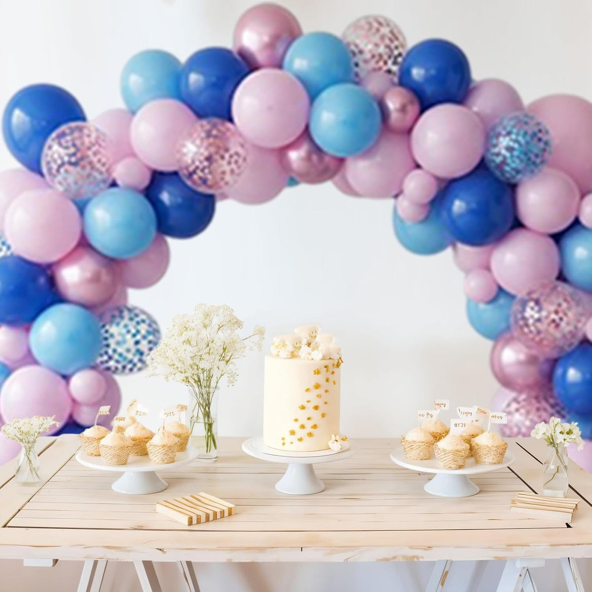 Pink and Blue Balloon, 50Pcs 12 Inch Pastel Pink Blue Purple Confetti, Royal and Metallic Confetti