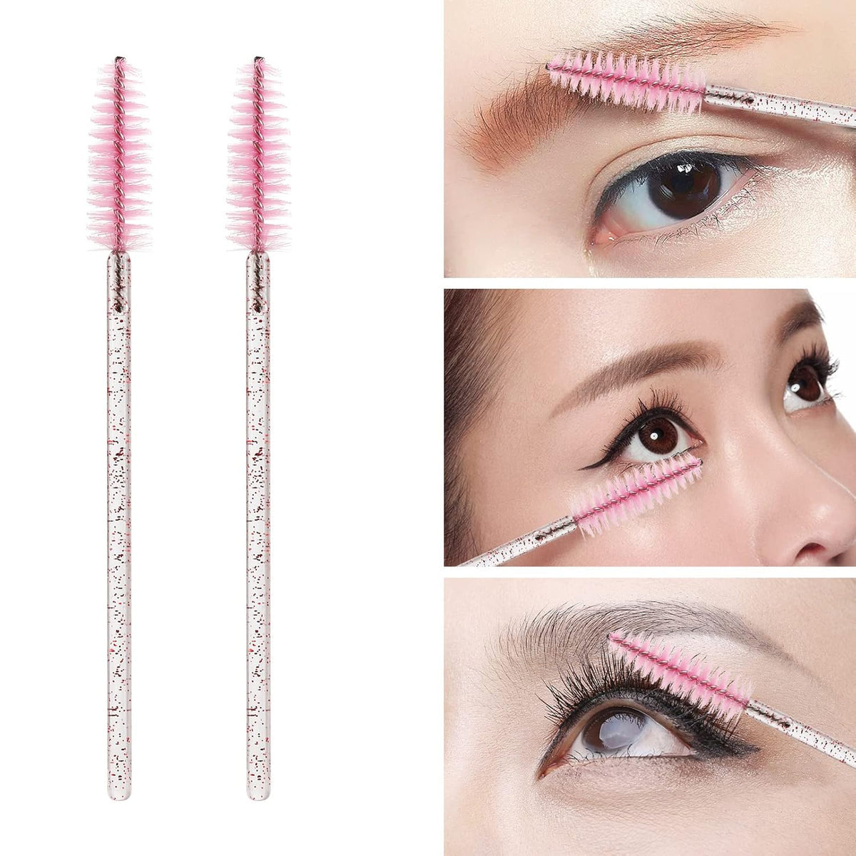 100 Pcs Disposable Mascara Wands, Lash Brushes with Container, Crystal Eyebrow Spoolies Brush for