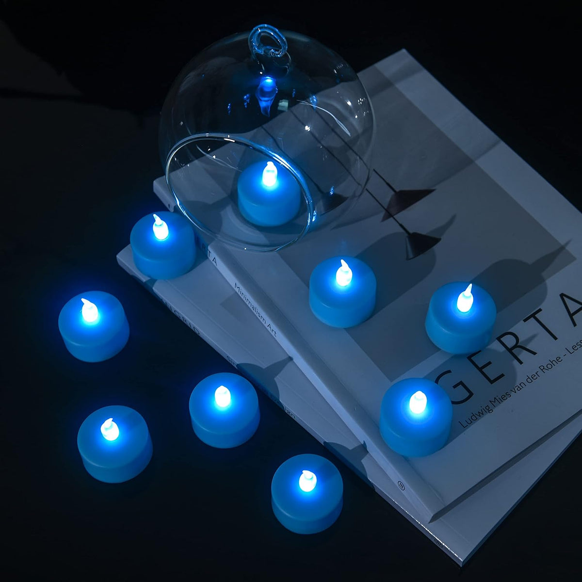 LED Tea Lights Candles- 50PACK Blue Flameless Candles Realistic and Bright Flickering Long Lasting