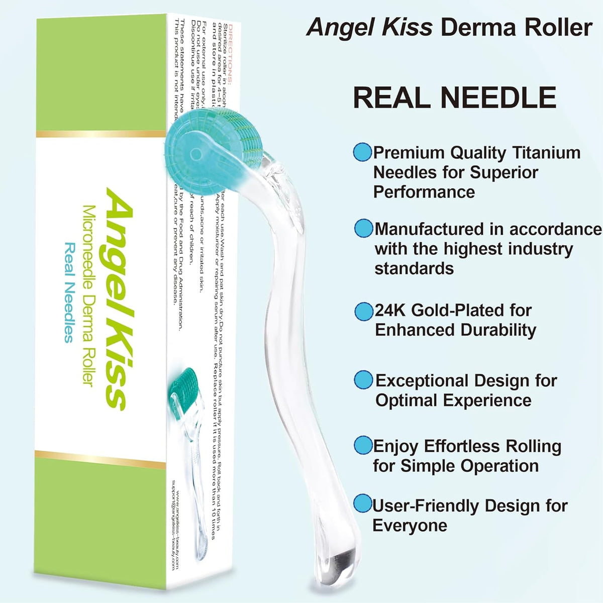Derma Roller REAL NEEDLE for Face, Body, Hair, Scalp, Beard | Angel Kiss Upgraded 192 Titanium