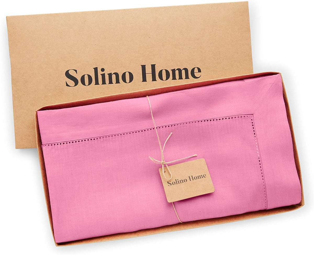 Solino Home Linen Tablecloth for Rectangle Tables 60 x 108 Inch - Classic Hemstitch 100% Pure Linen