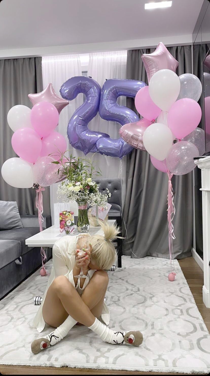 Large Lavender 40 Inch Birthday Number 5 Balloon, Lilac Five 5th 15 25 35 50 55 Birthday