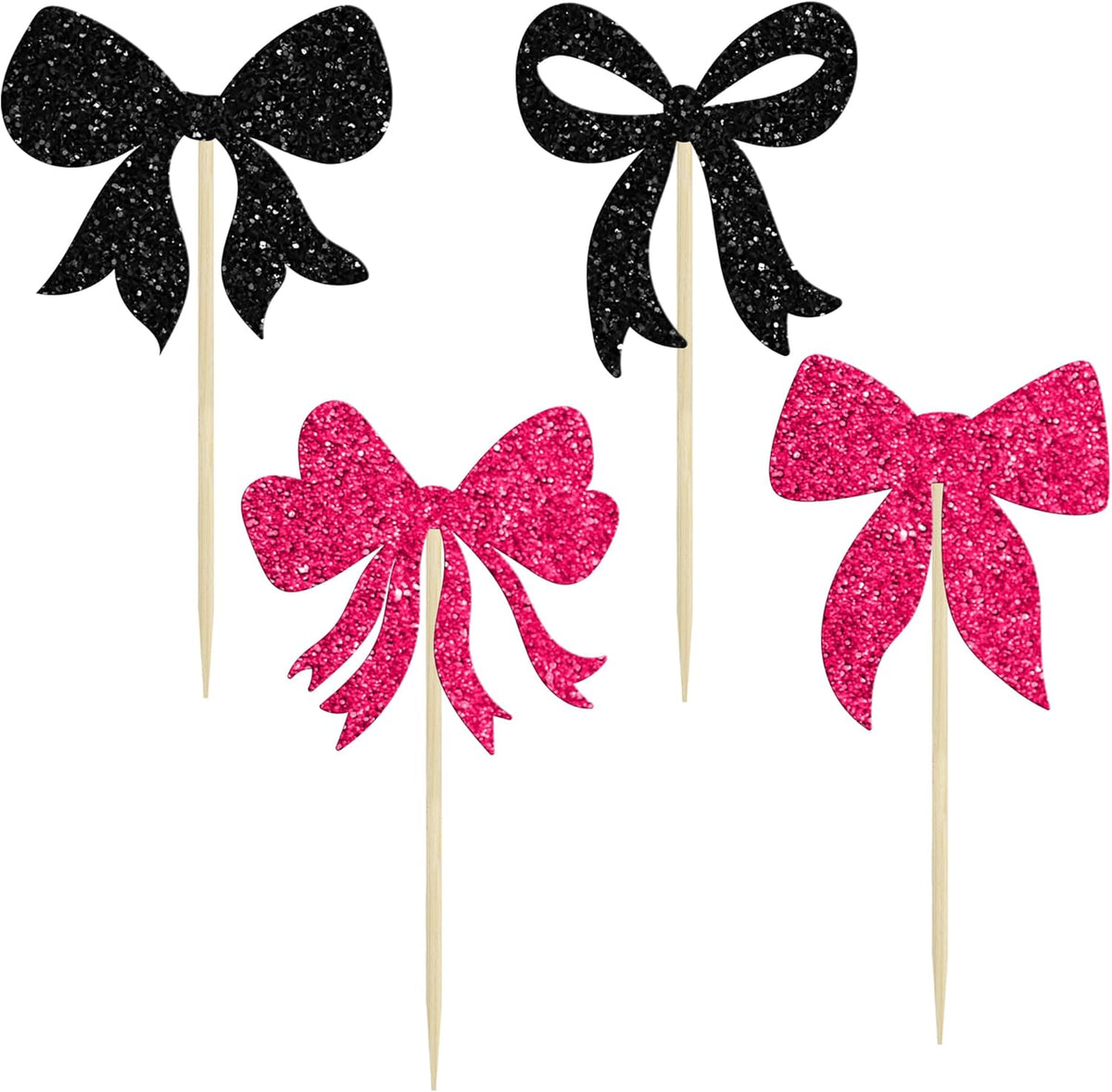 Gyufise 36Pcs Bow Cupcake Toppers Glitter Bowknot Cupcake Picks Bow Tie Birthday Decorations Bow