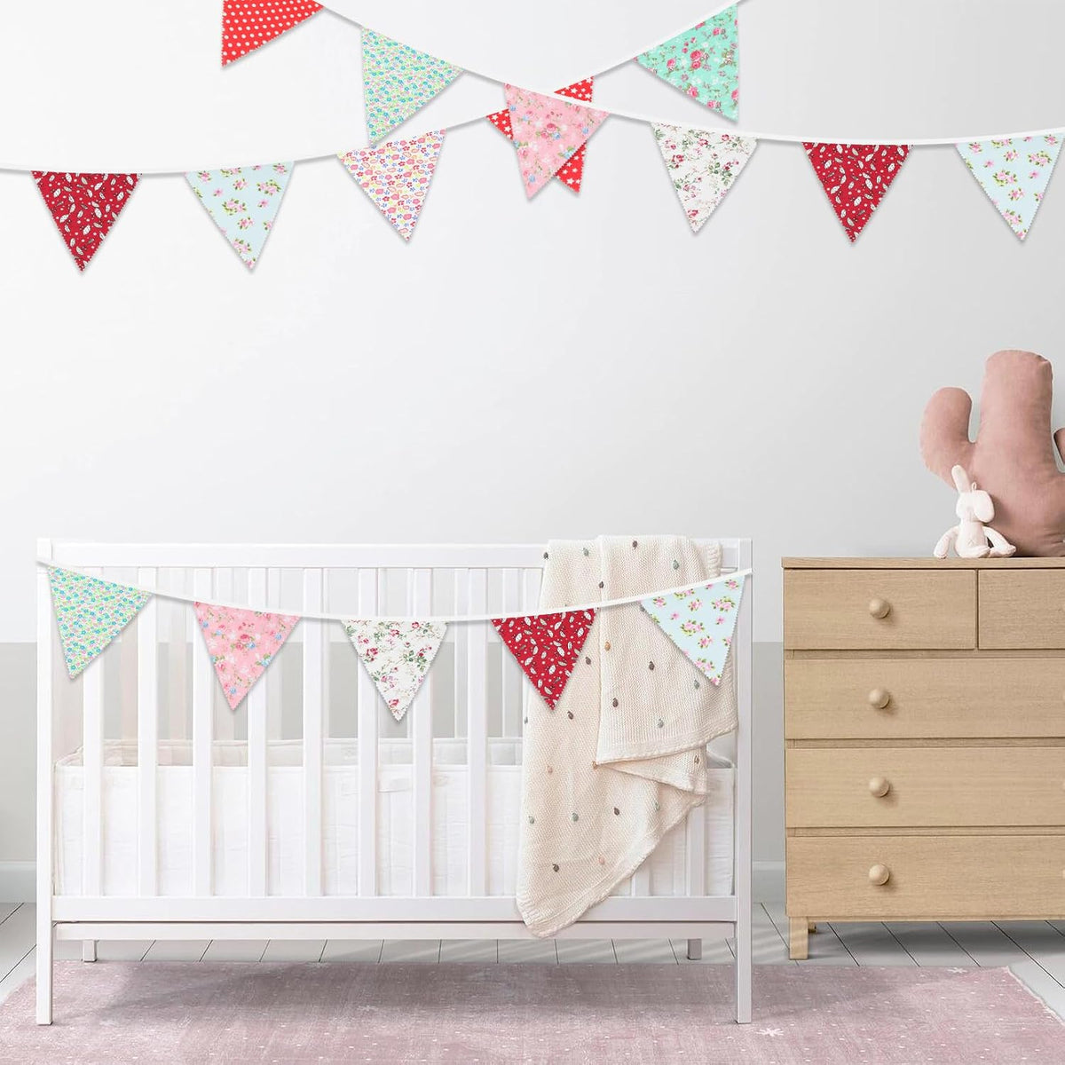 jijAcraft 39Ft Triangle Bunting Banner, 42Pcs Tea Floral Party Bunting Cotton Fabric Flags Pennant