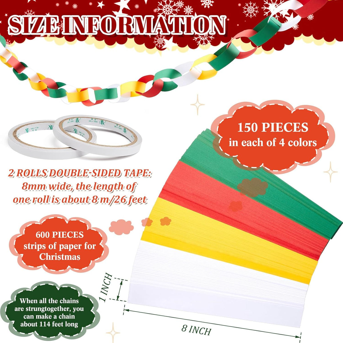 Lincia 600 Sheet Halloween Paper Chain Garland, Construction DIY Crafts Chain Strip for Fall