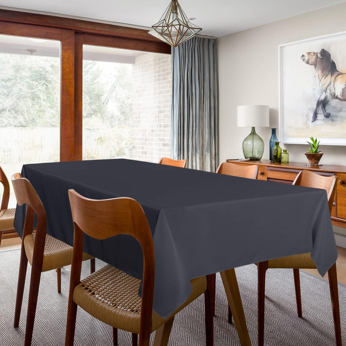 sancua 2 Pack Dark Grey Tablecloth 60 x 102 Inch, Rectangle 6 Feet Table Cloth - Stain and Wrinkle