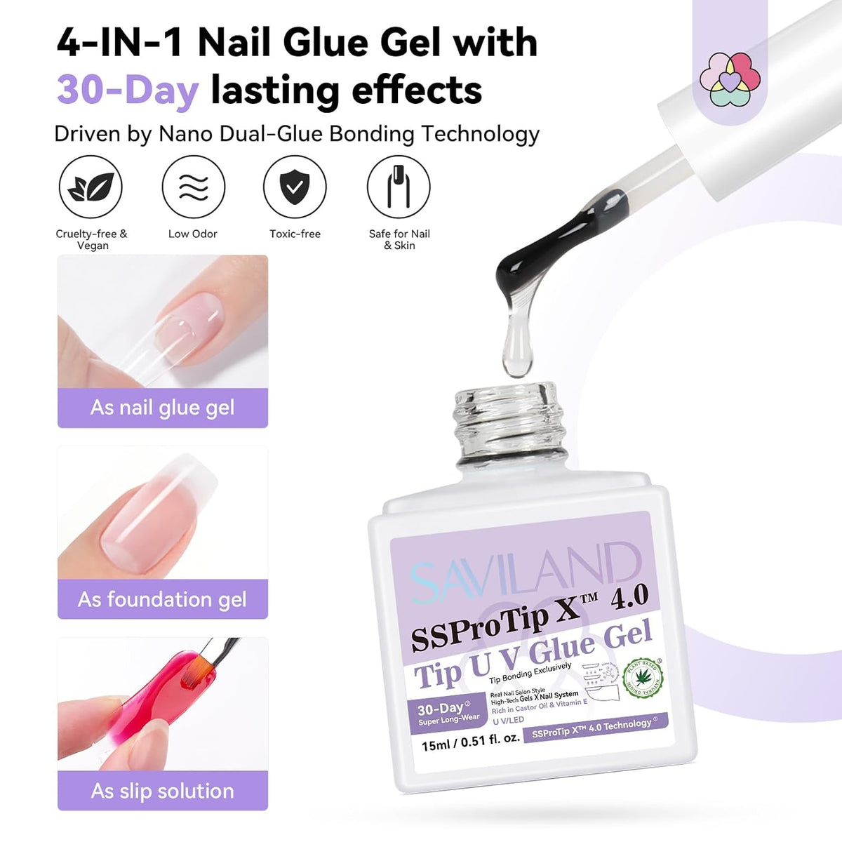 SAVILAND Pro Gel Nail Kit with Drill: Short Almond Tips 12 Sizes Gel Nail X Kit 500 PCS Strong Nail