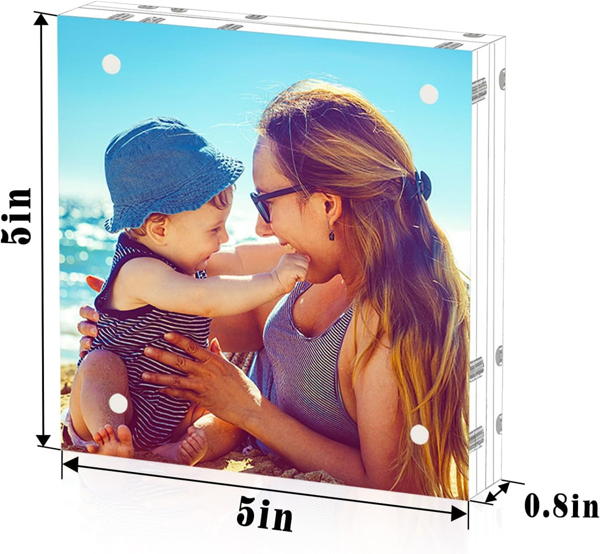 HELPLEX 5 Pack 5x5 Acrylic Picture Frames, 20mm Thicker Frameless Clear Frame Double Sided Magnetic
