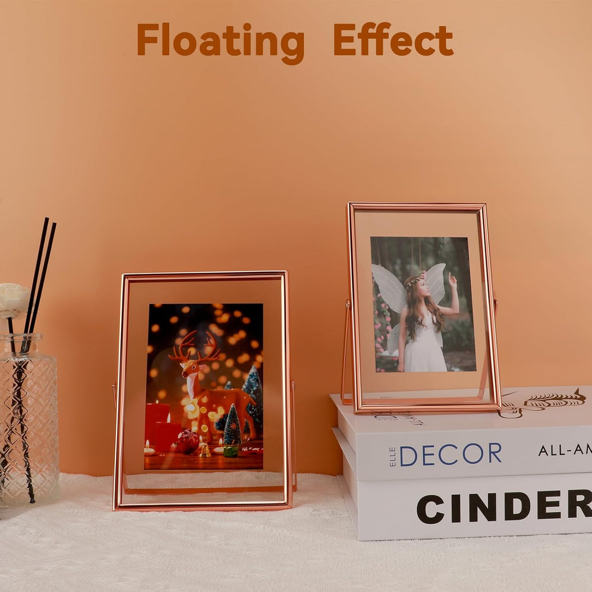 Rose Gold Floating Frame, 4"x6", Vertical, For Picture 3.5x5, 3x4, 2x3, Mini Tabletop Photo Frame