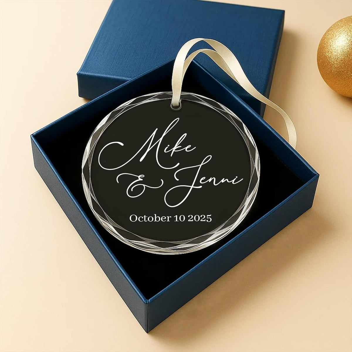 Personalized Glass Ornament 2025 for Married Couples with Name, Custom Wedding Keepsake Gift for