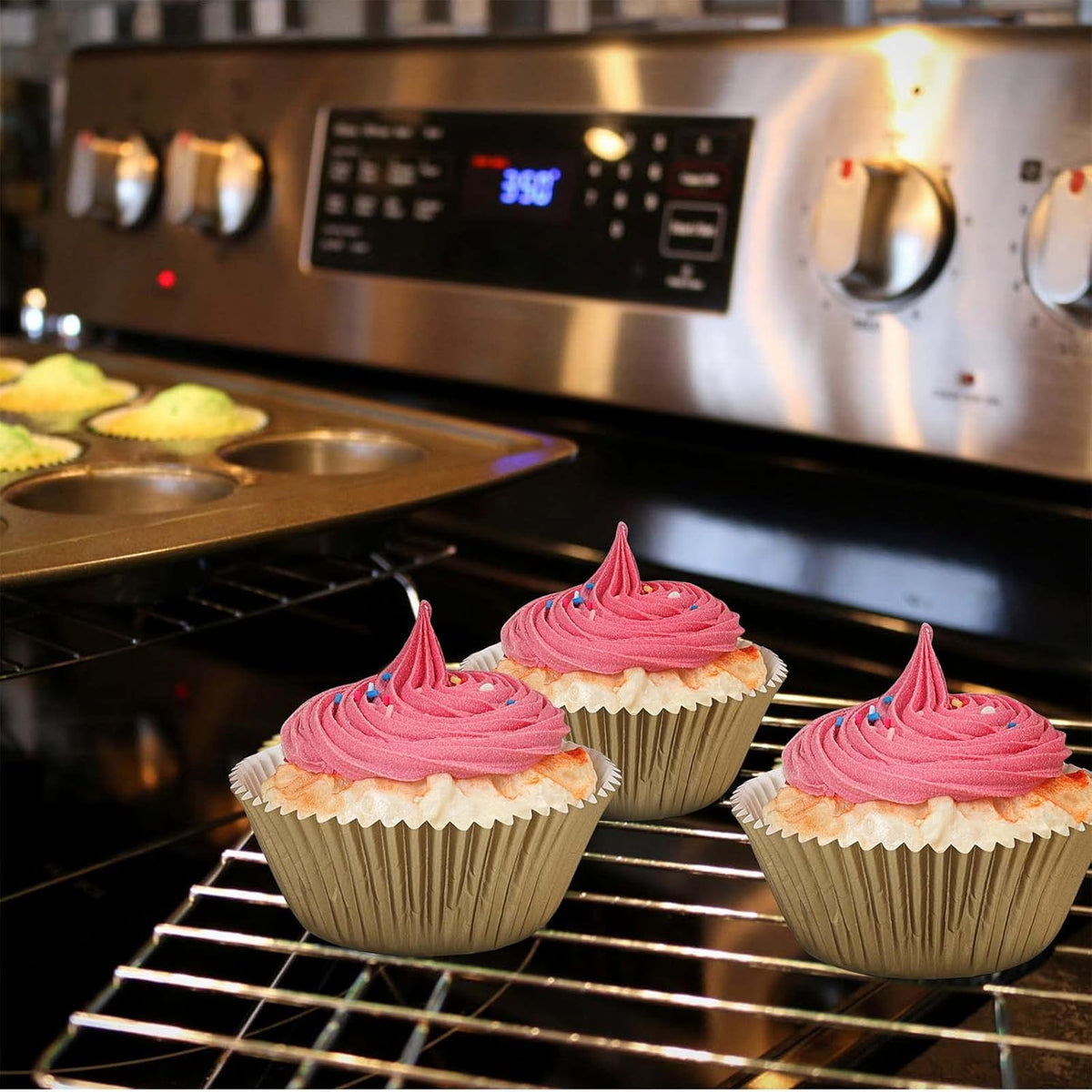 Gifbera Natural Metallic Foil Cupcake Liners - Standard Size Baking Cups Muffin Liners Paper for