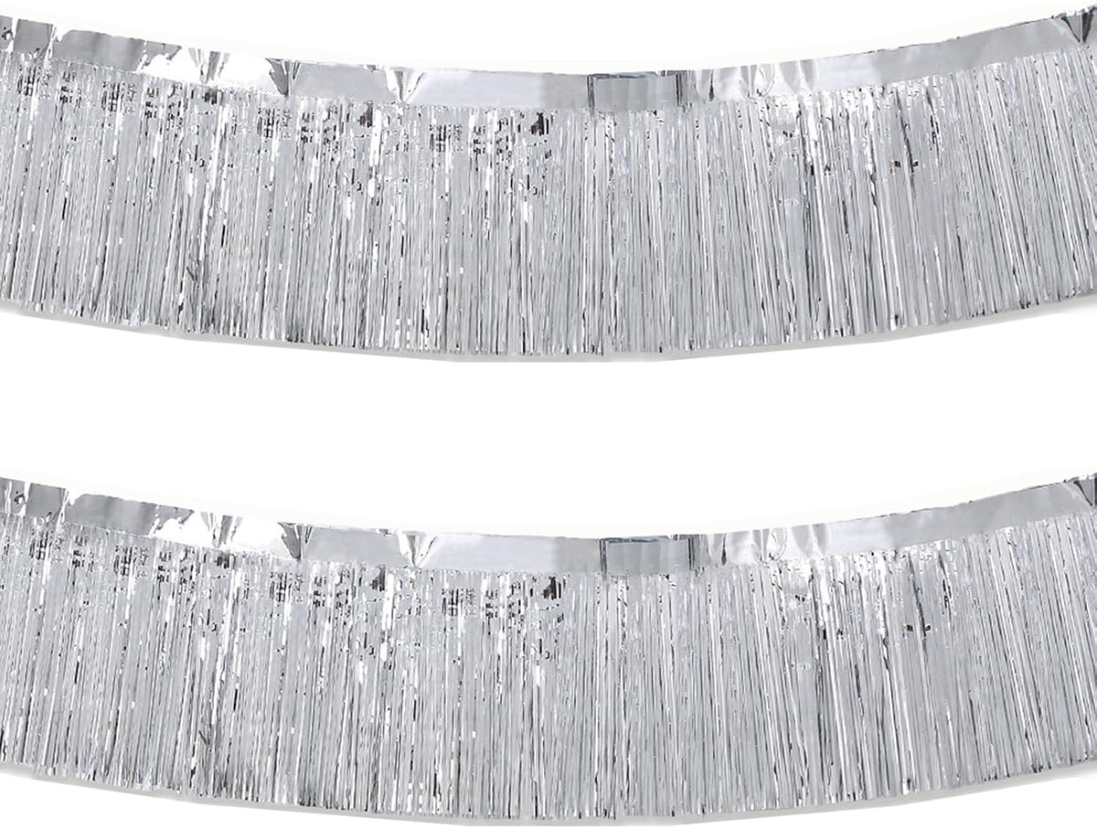 Silver Foil Fringe Garland 10FT 2packs, Metallic Foil Tinsel Fringe Banners for Parade Float