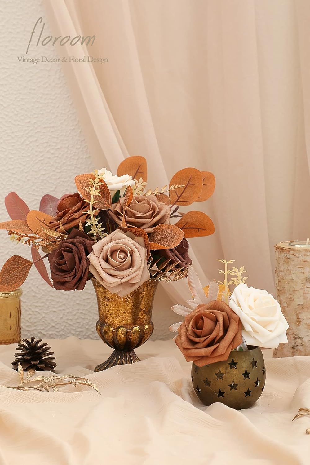 Floroom Artificial Flowers 25pcs Real Looking Earth Tones Ombre Colors Foam Fake Roses with Stems