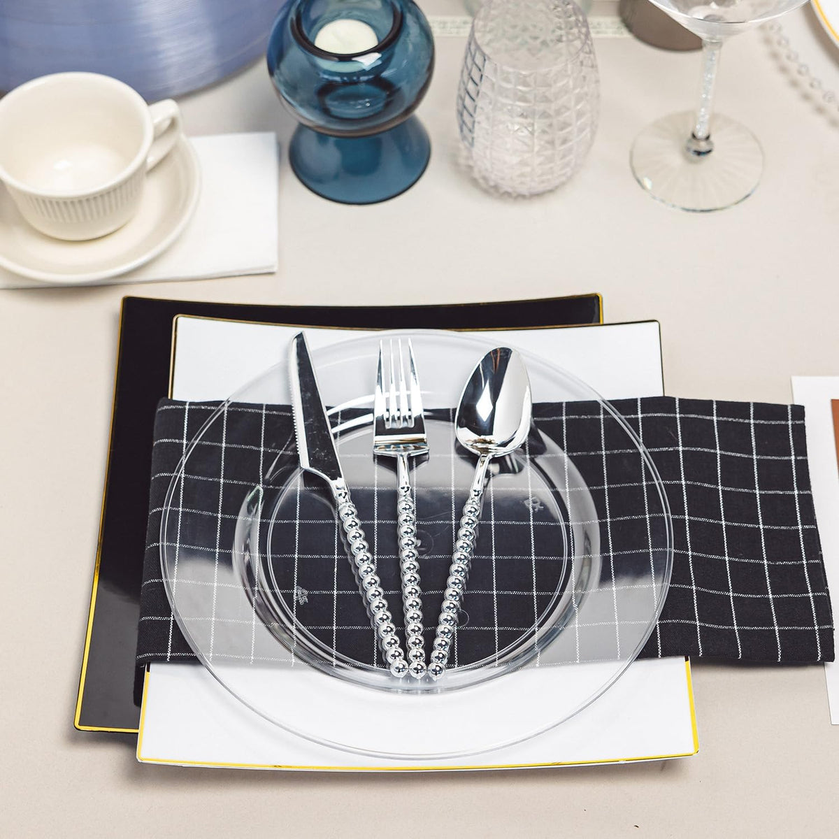 N9R 100PCS Clear Plastic Plates, 10.25 inch Clear Disposable Dinner Plate, Heavy Duty Plates for