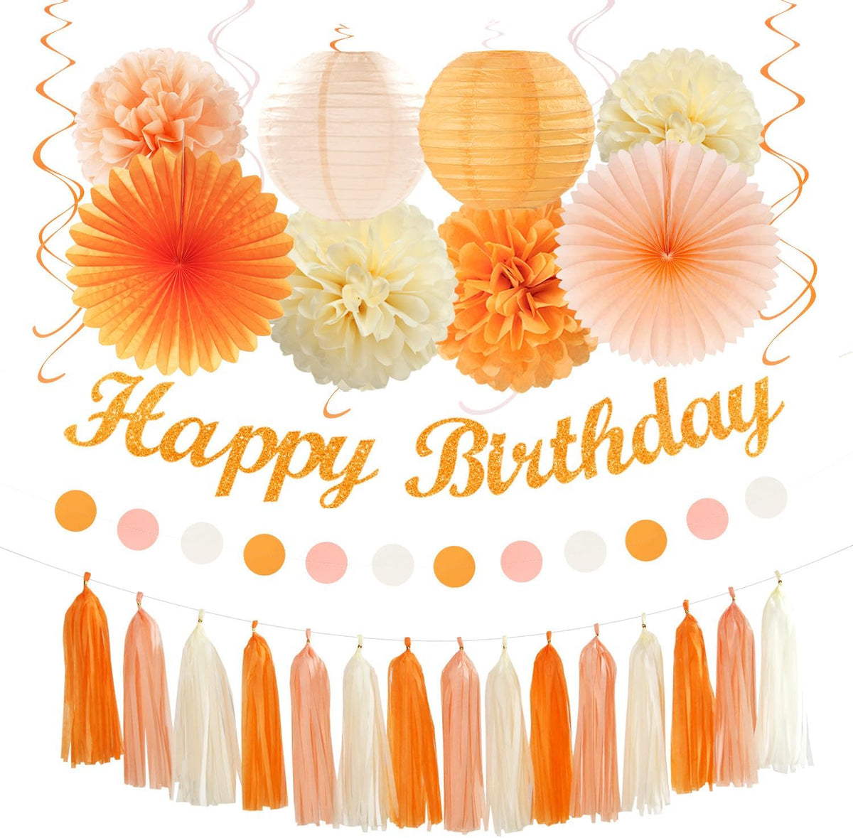 Orange-Peach Beige First Happy-Birthday Party-Decorations - 31pcs 20th Women Girls Bohemian Groovy