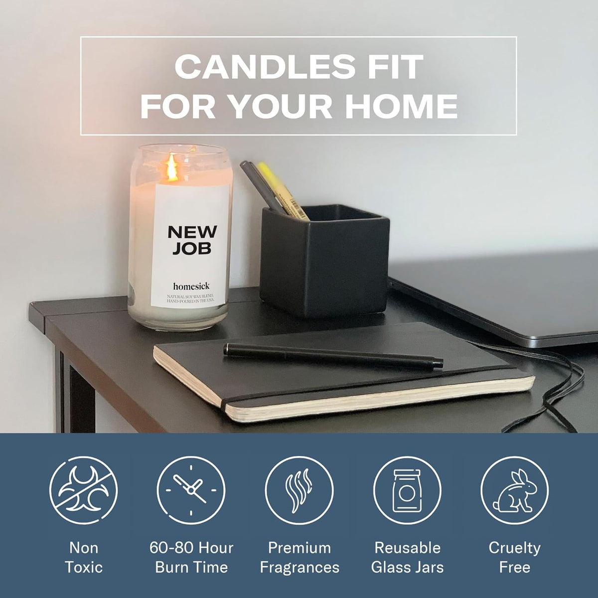 Homesick New Job Scented Candle - 13.75 oz Leather & Cinnamon Scented Natural Soy Wax Blend