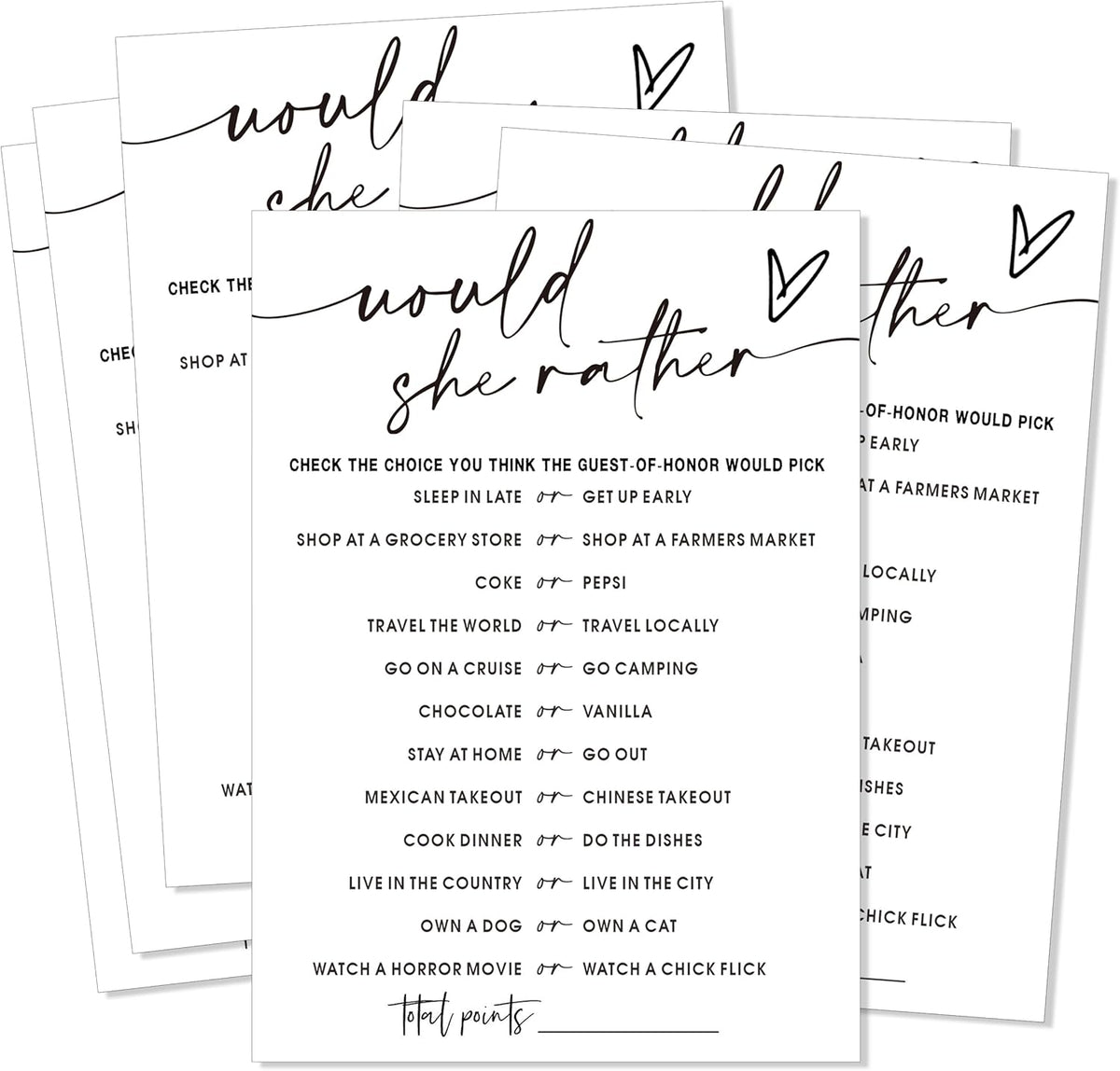 Fun Bridal Shower Games Set 25 Wedding Games Cards, Would She Rather Bridal Shower Game for 25