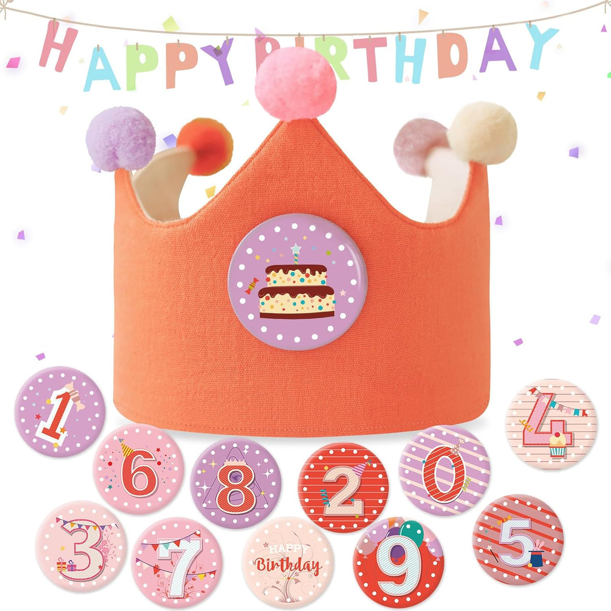 Reusable Birthday Crown with Numbers,Kids Birthday Hat Fabric Crown Pertain Kids Boy Toddler Girl