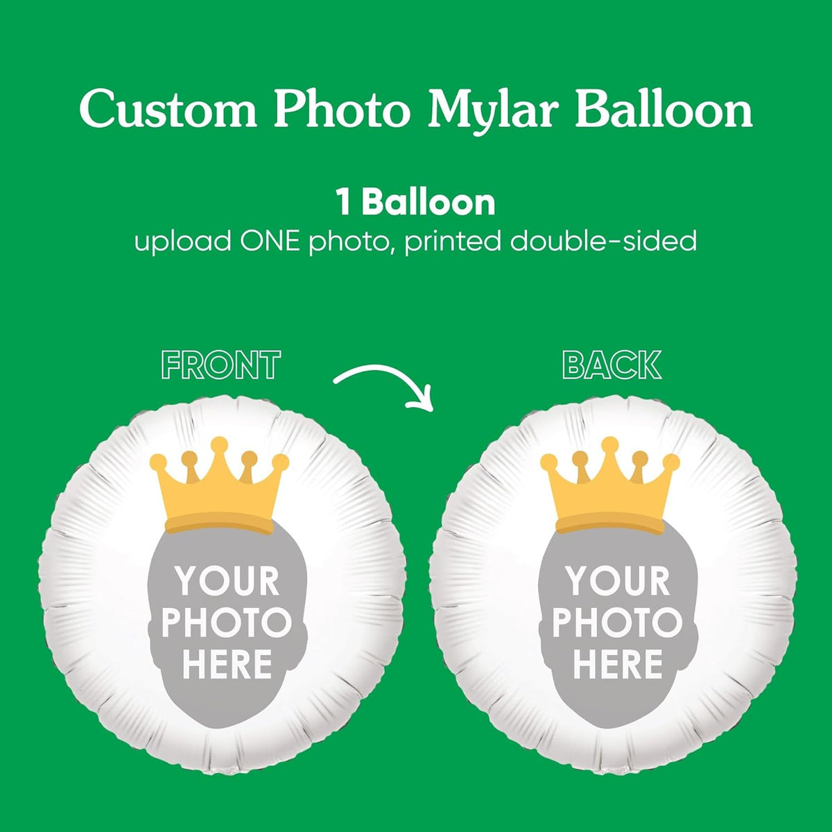 Big Dot of Happiness Personalized Crown Fun Face Photo Balloon, Kids Royal or Princess Birthday