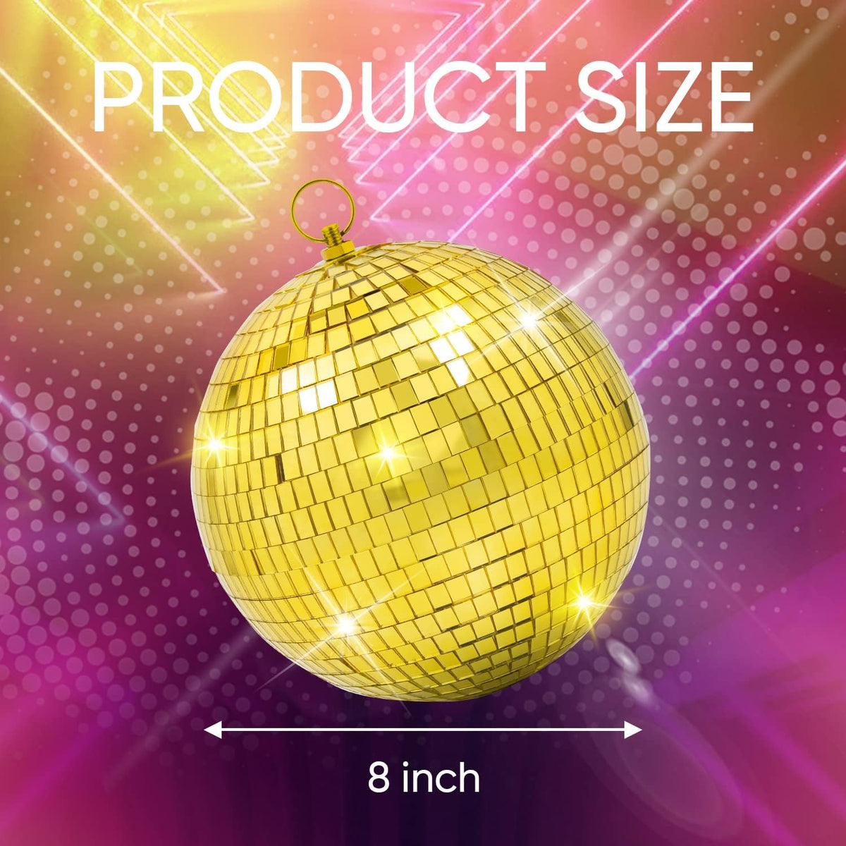Mirror Disco Ball Decor with Hanging Ring: 8 Inch Large Gold Disco Ball Ornaments - Hanging Party