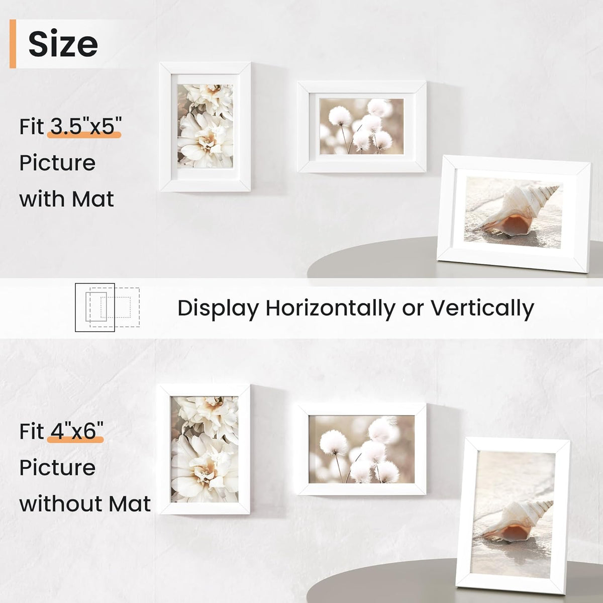 4x6 inch Picture Frame, 4x6 Photo Frames with 3.5x5 Removable Mat - High Definition Plexiglass
