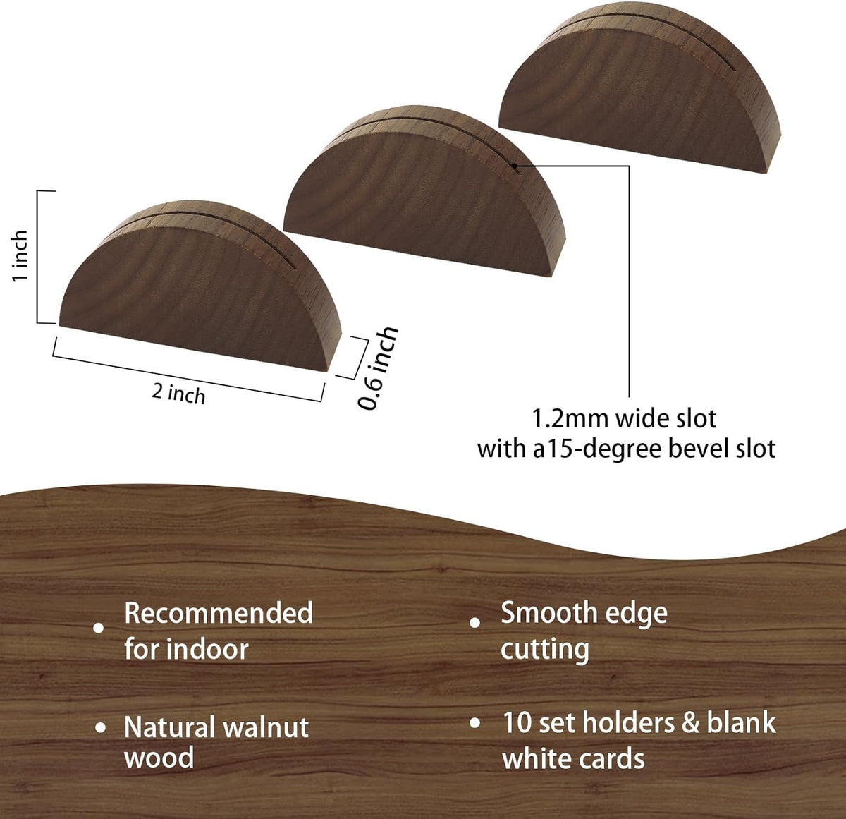 UNIQOOO 10 Set 2" Arch Walnut Wood Stand with Cards |1.2mm Slot, for Name Cards, Place Card Holder