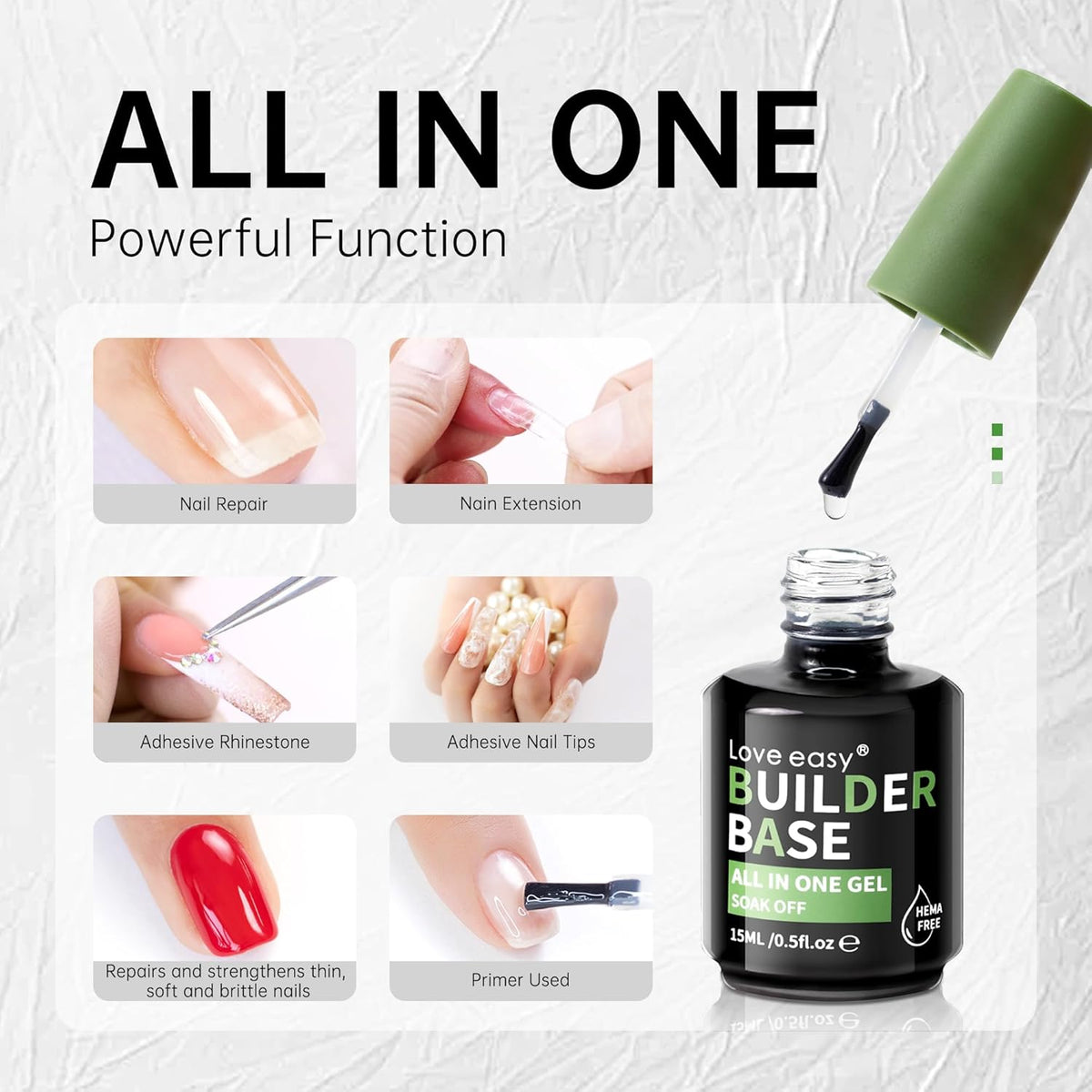 Hema Free Builder Gel - Hypoallergenic Builder Base & Top Coat | Long-Lasting Adhesion (30+ Days)