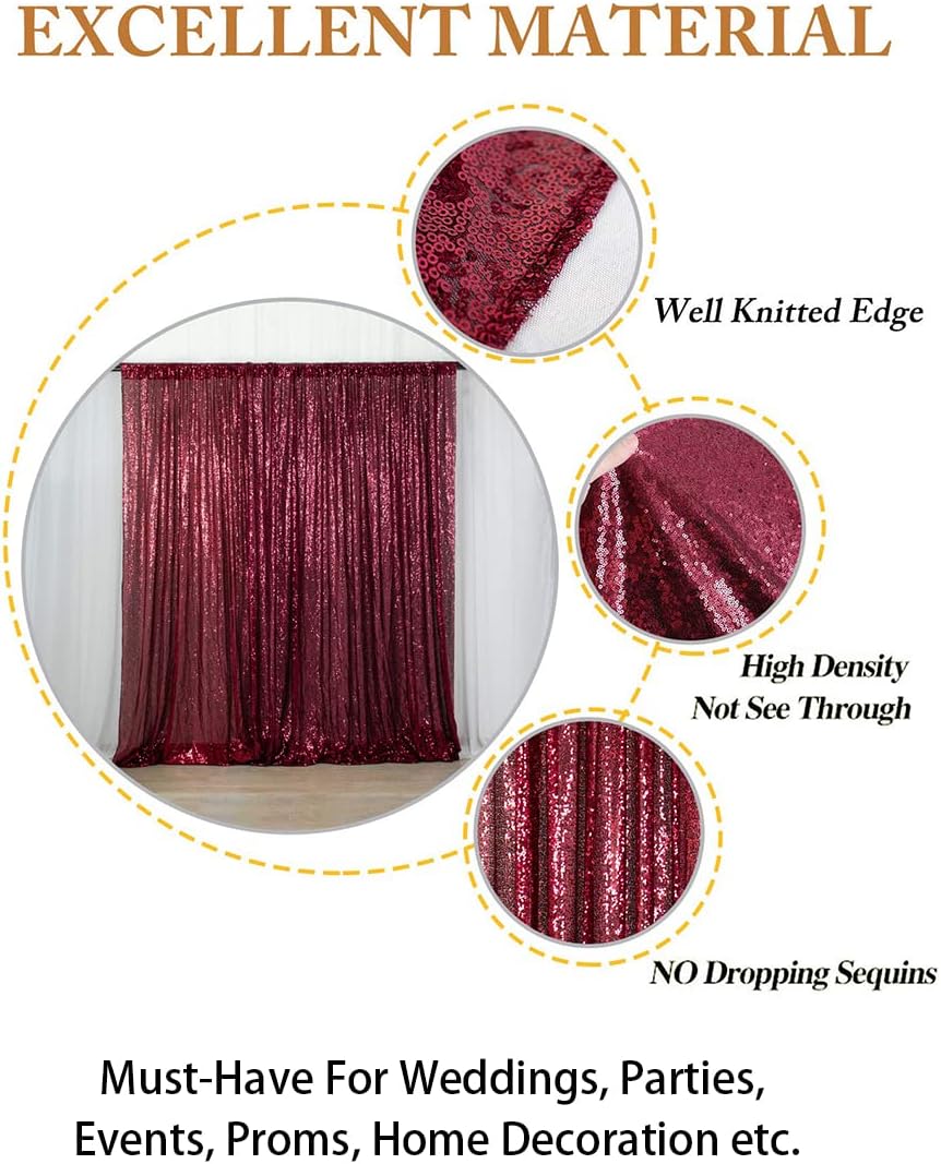 ShinyBeauty Burgundy Sequin Backdrop 10FTx10FT Sequin Fabric Backdrops for Photograph