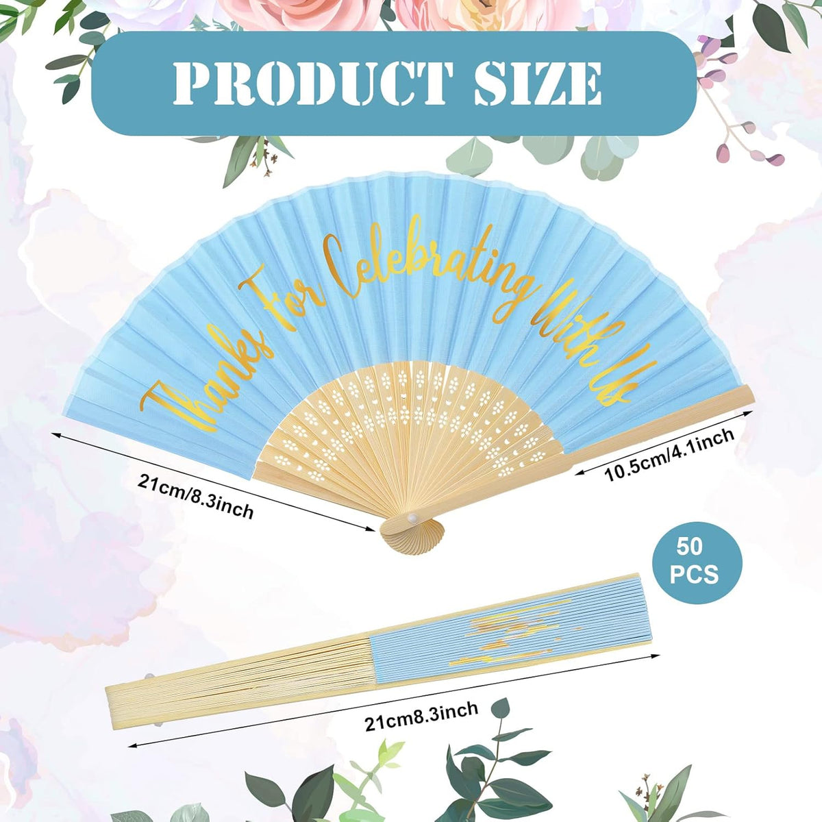 Jetec 50 Pcs Wedding Fans for Guests Bulk Silk Hand Fans Handheld Folded Thank You for Celebrating