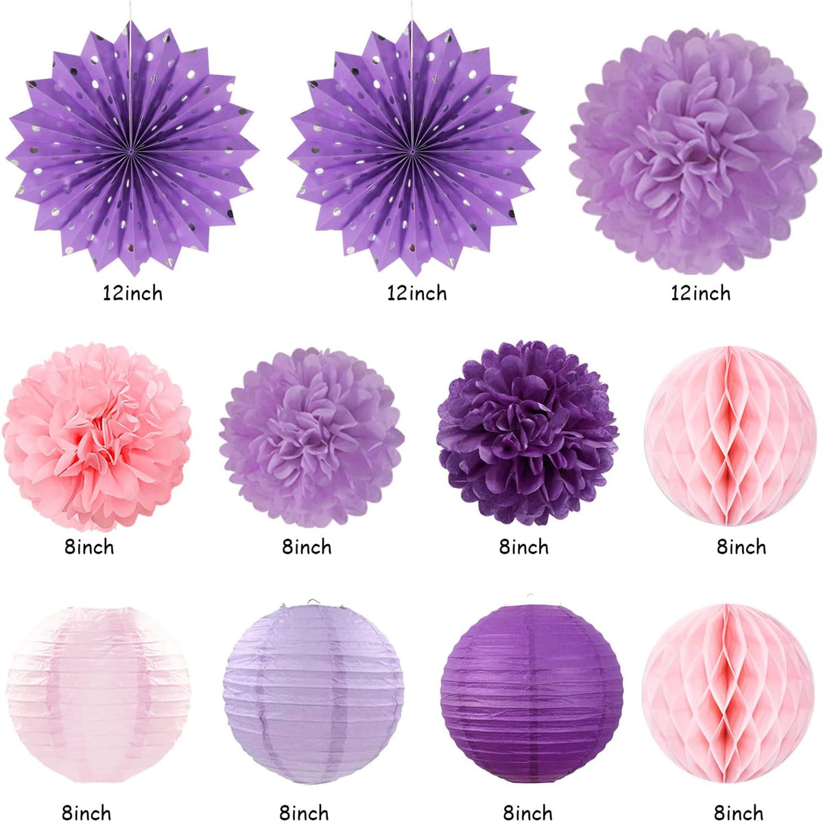 Purple Lilac-Lavender Pink Women Birthday Party-Decorations - 21pcs Happy Banner,Paper Lanterns