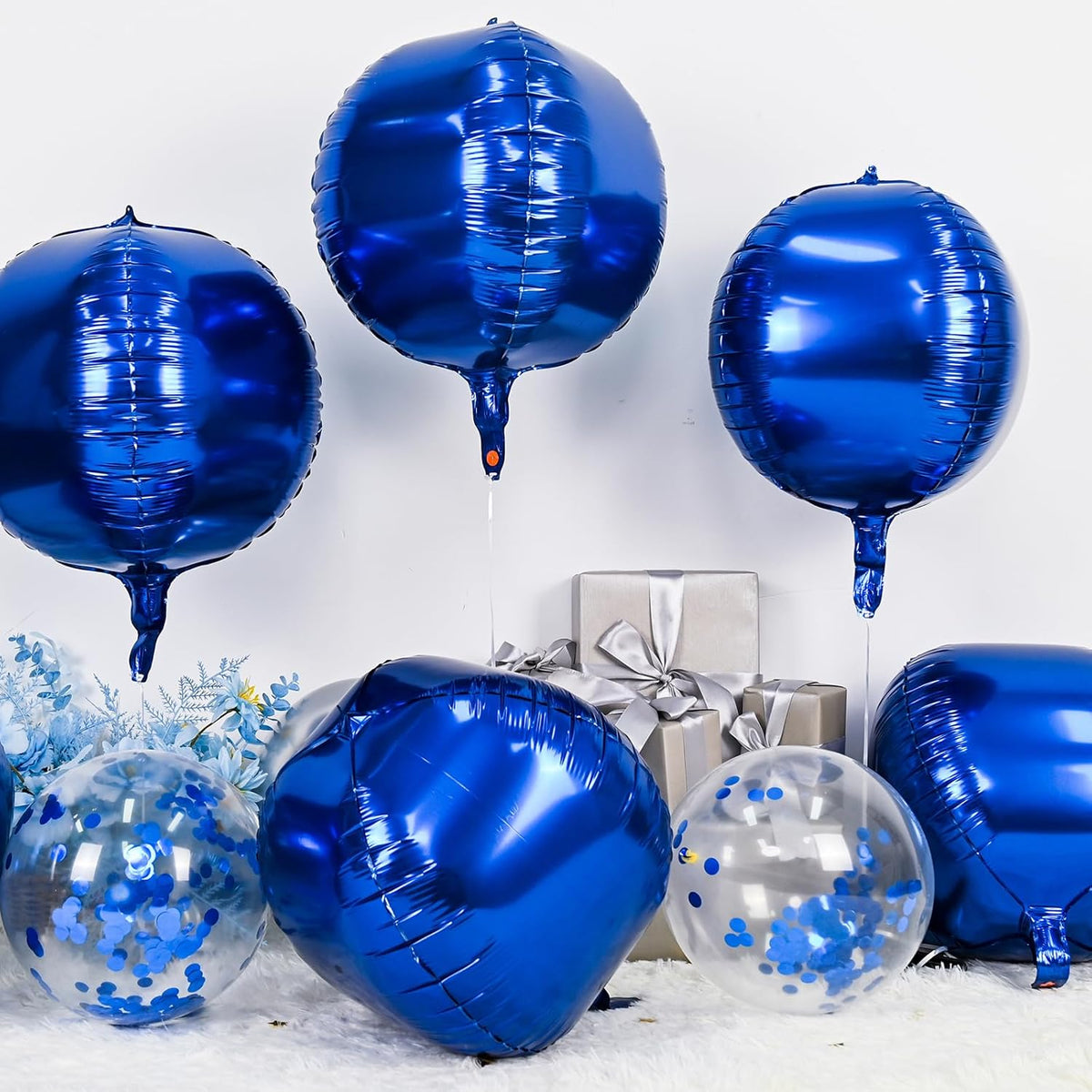 6Pcs Royal Blue Round Foil Balloons,Giant 4D Round Ball Balloons,22 Inch Metallic Blue Balloon for