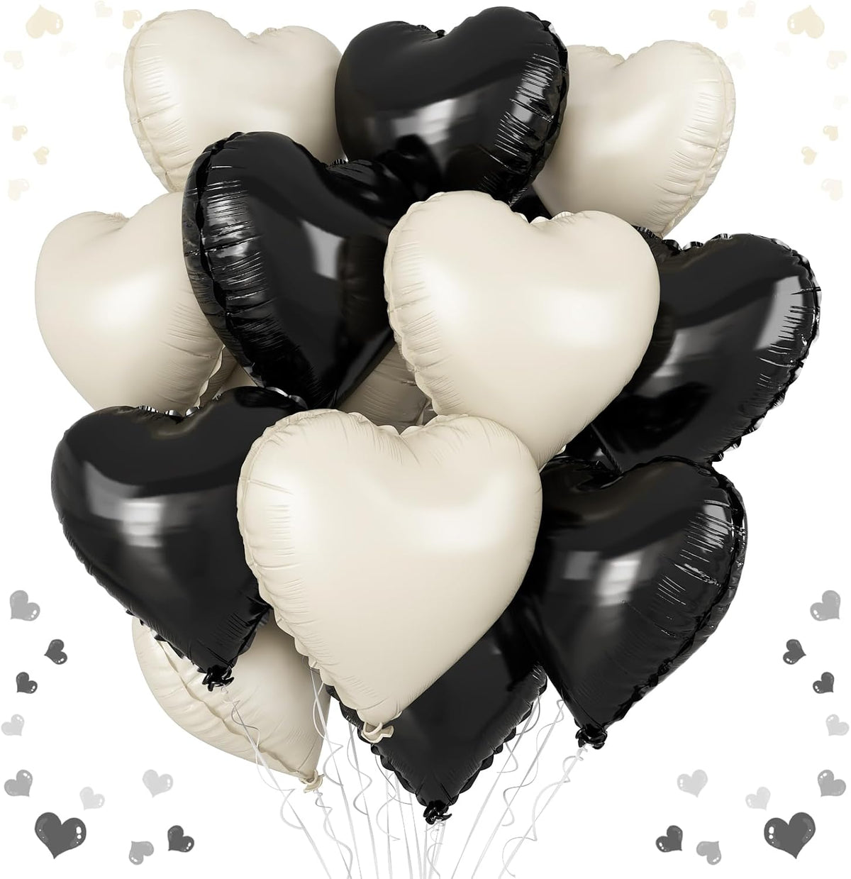 Black White Heart Balloons, 18 Inch Black and Cream White Heart Shape Balloon, 12PCS White Sand