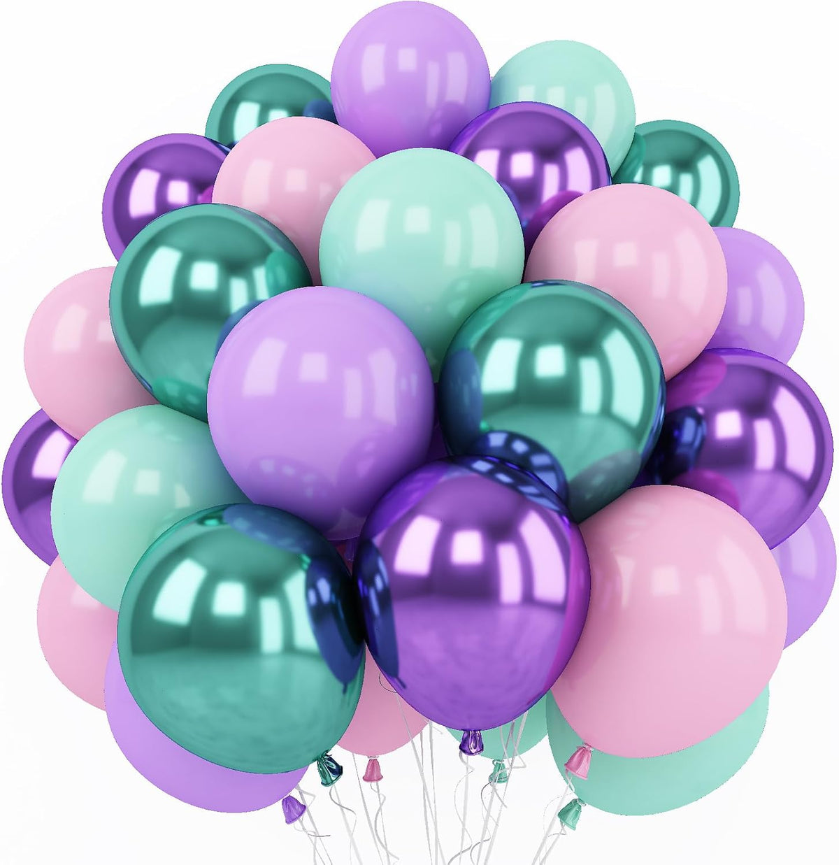 Togvu Mermaid Party Balloon Set, 60 Packs 12 Inches Metallic Purple Pink Green Blue Latex Balloons