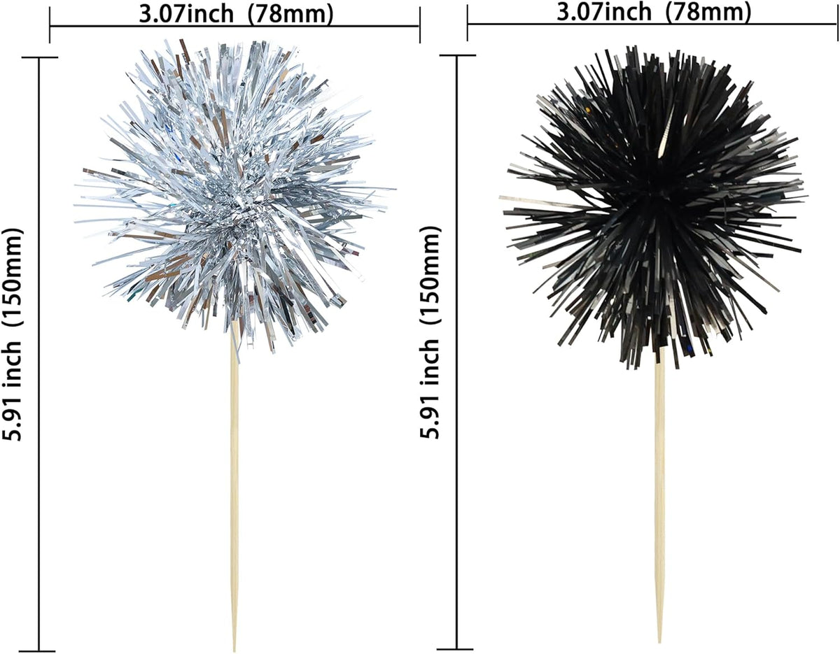 Ephlyn 30Pcs Foil Firework Cupcake Toppers Sparkles Fireworks Sticks Birthday Decorations Sparkle