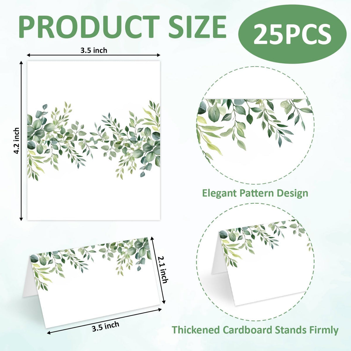 25 Pcs Greenery Place Cards, Watercolor Blank Tent Name Cards for Food Buffet, Dinner Party