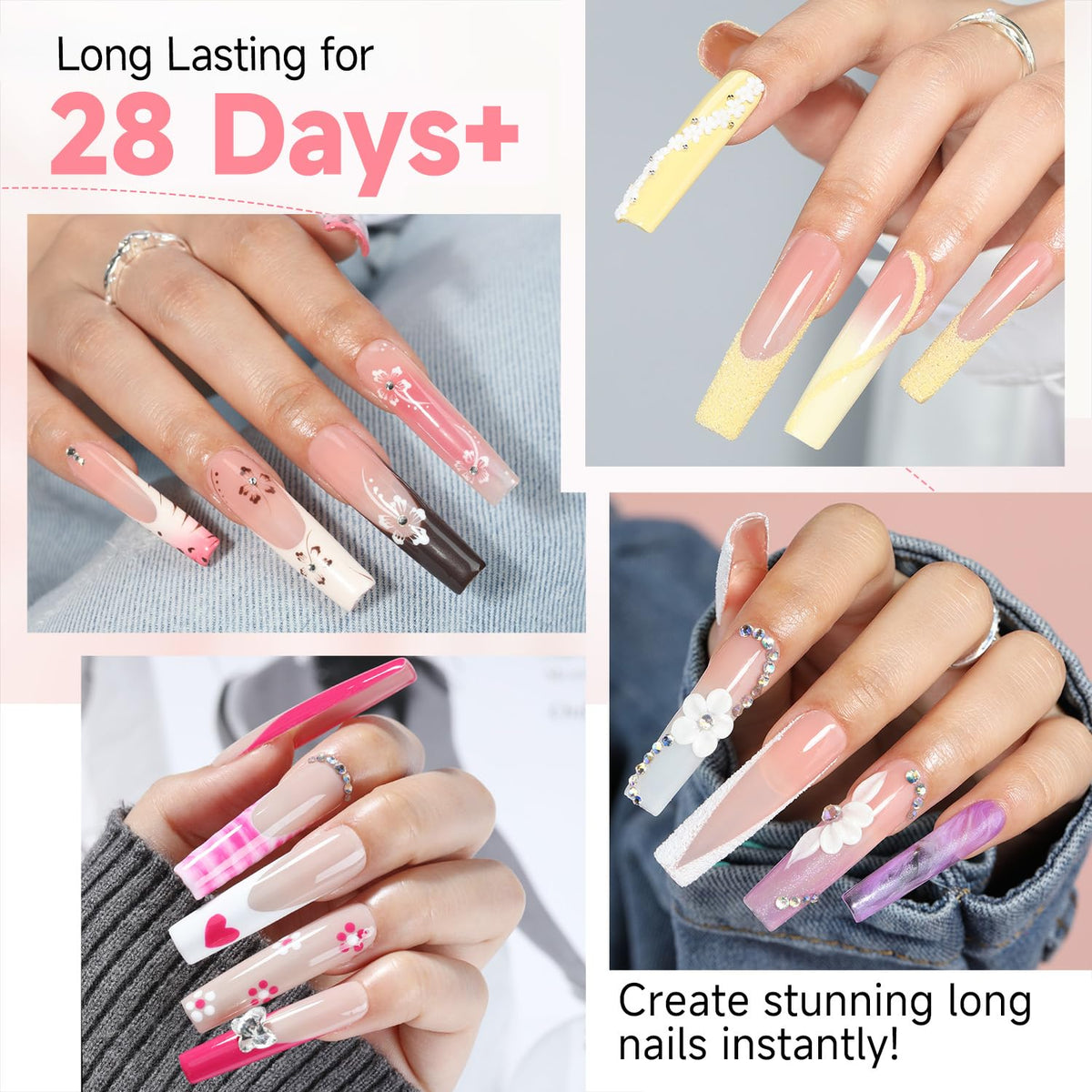 UNA GELLA No C Curve Nail Tips 504 PCS Extra Long XXL Tapered Square Nail Tips Half Cover Nails