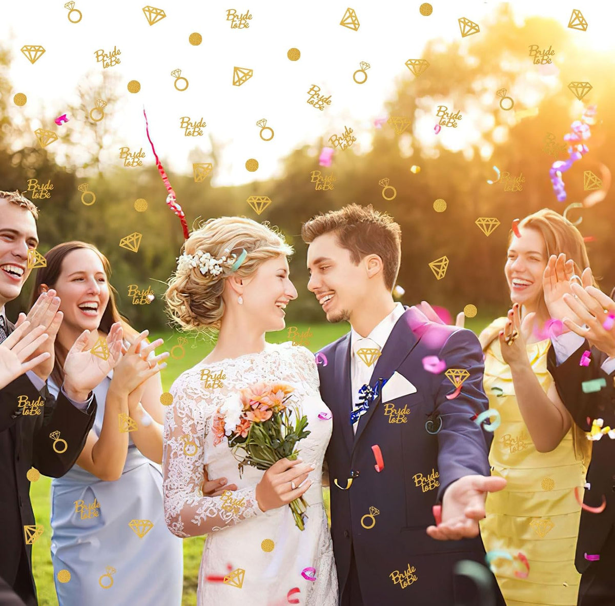MARFOREVER Gold Wedding Confetti Bridal Shower Decorations Bride to Be Confetti Diamond Ring and