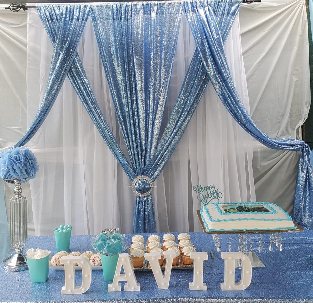 Poise3EHome 2ft x 8ft Baby Blue Sequin Backdrop Curtains 2 Panels Photography Backdrop for Party