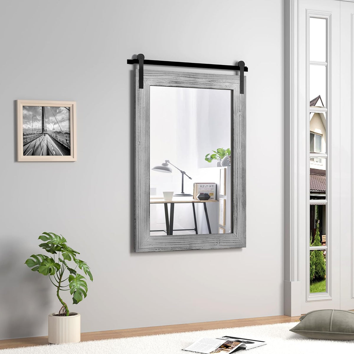 COGOOD Farmhouse Barn Door Mirror - 25 x 38 Rustic Bathroom Mirror for Living Room, Entryway